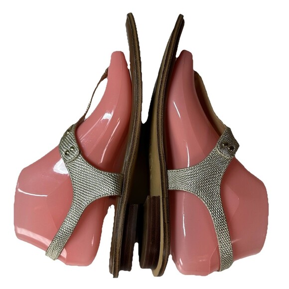 Michael Kors MK Plate Metallic Gold Ankle Strap Thong Sandals 8.5 Flats Casual - Picture 4 of 11